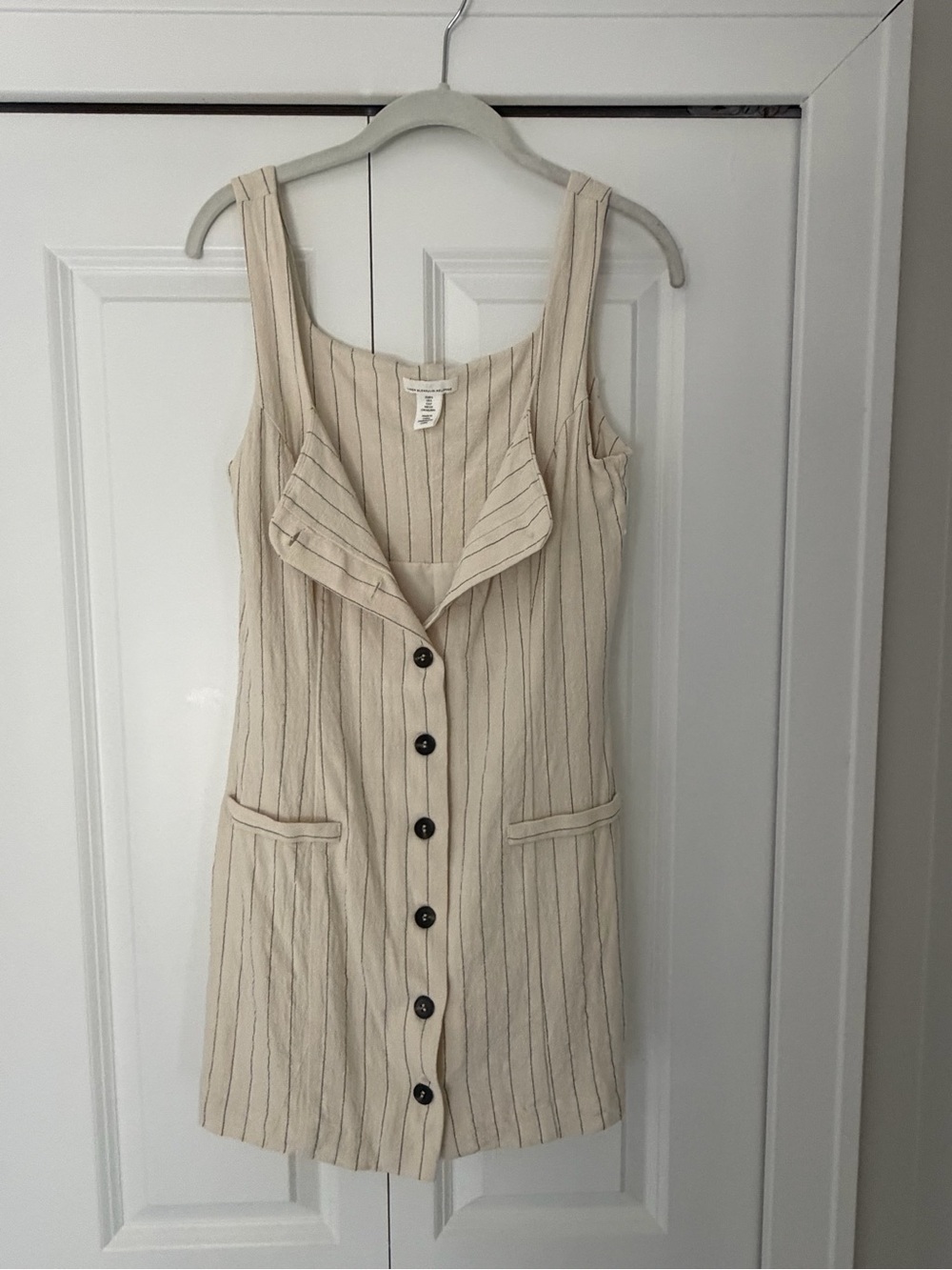 H&M Cream Pinstripe Button-Front Mini Dress